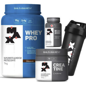 Combo Whey Pro 1kg, Creatina 100g, Bcaa 60cap E Coqueteleira