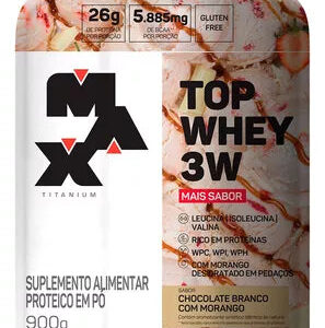 Top Whey 3w Mais Sabor Pote 900g - Max Titanium Sabor Chocolate Branco com Morango
